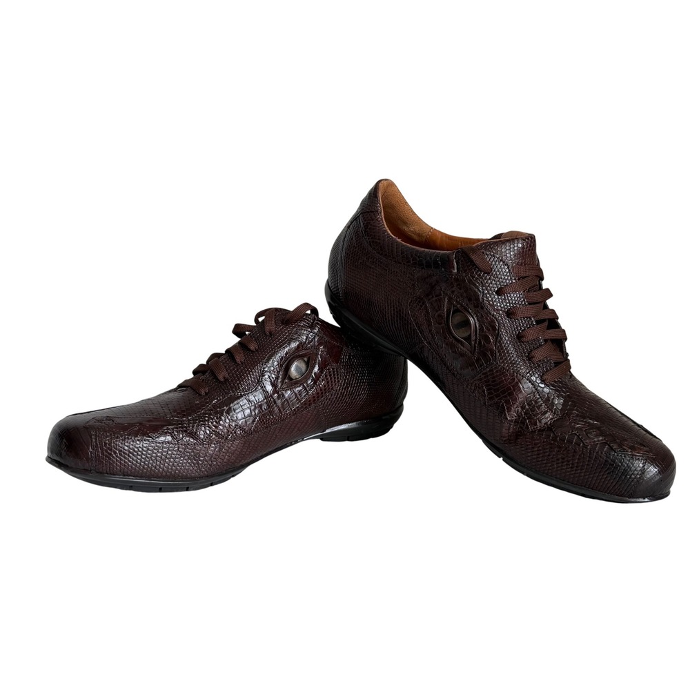 Belvedere Exotic Leather Sneakers Men 9 Brown Crocodile Lizard Eye  Luxury